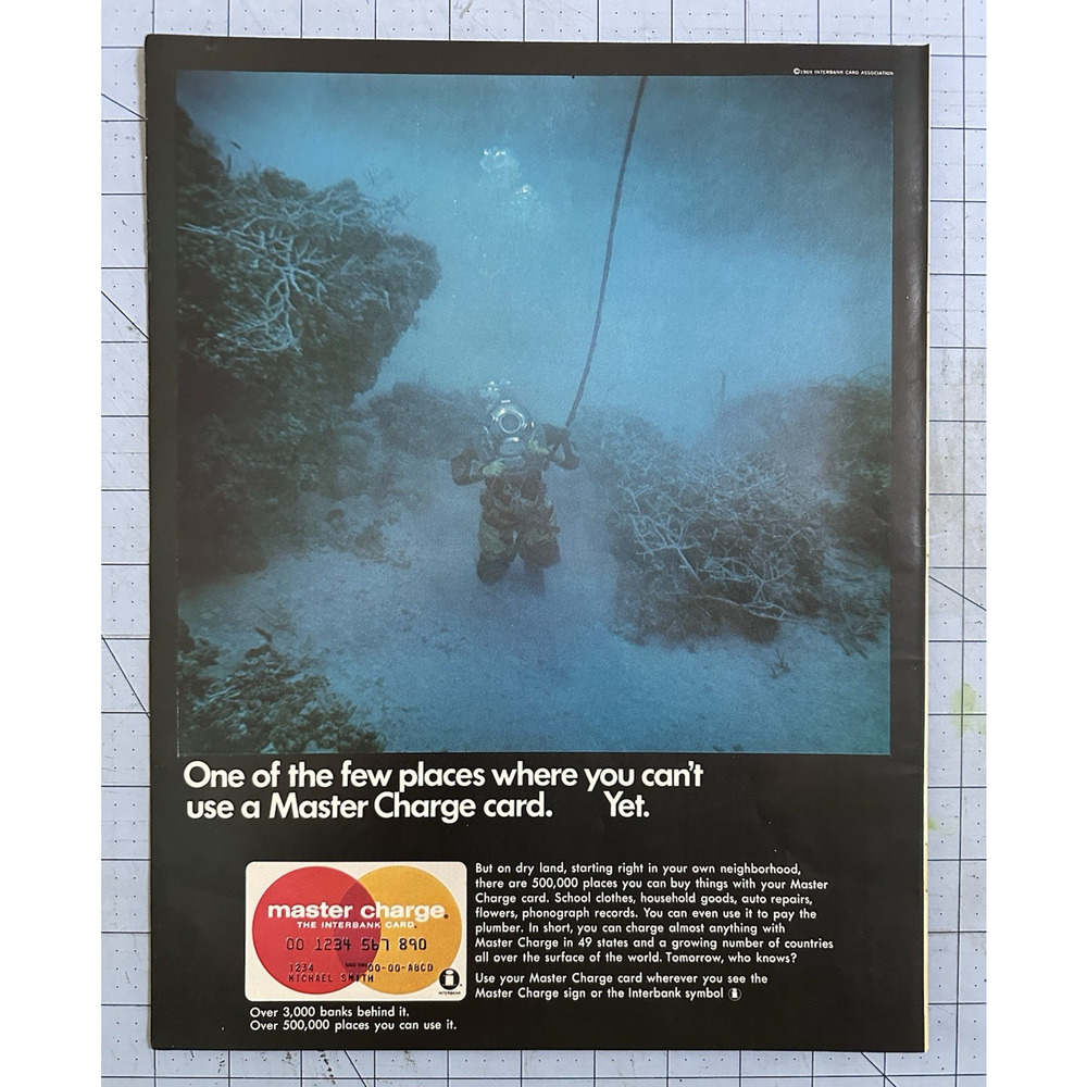 1969 Print Ad Mastercard Scuba Diving The One Place You Cant Use A Card YET!